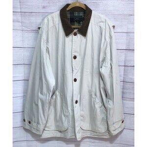 VTG J. Crew Oarsmen Men’s Beige Chore Barn Coat Plaid Flannel Lined Cotton XLT
